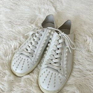 Stuart Weitzman Women's White Pearl-Embellished Sneakers